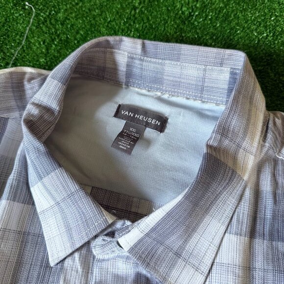 Van Heusen Short Sleeve Button Up Plaid Gray Easy Care Shirt Big Size XXL NEW - Picture 9 of 15